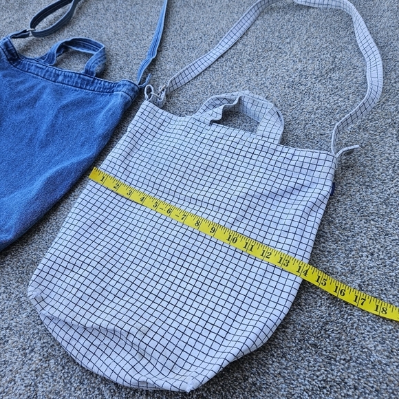 LOT BAGGU Denim Duck Bag and White Checkered Grocery Tote Shoulder Bag Purse - Picture 6 of 16